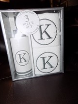 3 pc set Gray “K” Monogram Lotion/Soap Pump + 2 Fingertip Towels NEW - £16.57 GBP