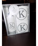 3 pc set Gray “K” Monogram Lotion/Soap Pump + 2 Fingertip Towels NEW - €22,75 EUR