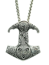 Thor&#39;s Hammer Necklace Raven Skane Triquetra Triskele Pendant 20&quot; Steel Link Uk - £6.95 GBP