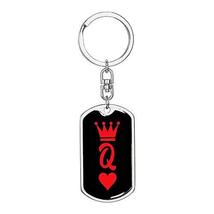 Casino Poker Jewelry Queen of Hearts Q Swivel Keychain Dog Tag Engraved 18k Gold - £47.43 GBP