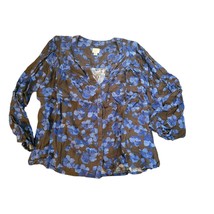 A new day XL Black/Blue Floral long sleeve button up shirt - $9.00