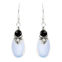 Gorgeous Moonstone Teardrop Black Onyx Sterling Silver Earrings - $15.83
