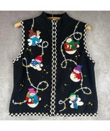 Vtg Christmas Sweater Vest P/M Black Ugly Grandma Sweater Beaded Embroid... - $39.34 CAD