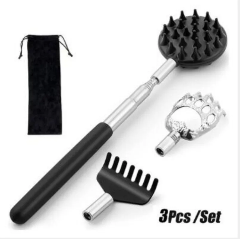 Stainless Steel Telescoping Back Scratcher with 3Pcs Detachable Scratching Heads - £18.78 GBP