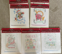 Holiday Time Stamped Cross Stitch Sampler Pair Set/7 64951 14 panels to Stitch - £19.98 GBP