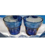 2 Anchor Hocking Glass  Mini Cobalt Blue Flower Pot Tea Light Candle Holder - $173.92 MXN