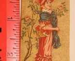 Victorian calling Card Deux Medailles D&#39;or Exposition 1878 Woman &amp; Flowe... - $4.94