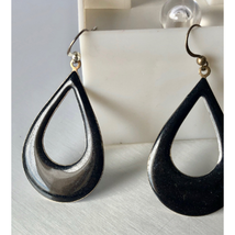 VTG Black Enamel Gold Tone Metal Kitsch Earrings - £6.46 GBP