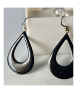 VTG Black Enamel Gold Tone Metal Kitsch Earrings - £6.36 GBP