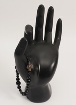 Black Onyx Bead Bracelet 7 Inches Stretchy with Boho Charm Vintage  - $8.14