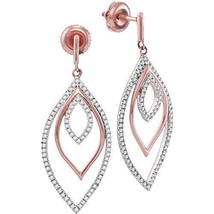 10kt Rose Gold Womens Round Diamond Triple Nested Oval Dangle Earrings 3/8 Cttw - £398.04 GBP