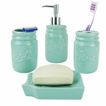 4-Piece Ceramic Mason Jar Bathroom Set Mint - $1,003.31 MXN