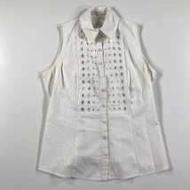 Anne Fontaine shirt Womens 38 6 White Button Front Sleeveless Perforated Colette - £24.84 GBP