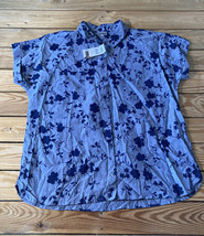como Vintage NWT $24.99 Women’s short sleeve button up floral shirt  L blue s3 - £9.98 GBP
