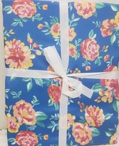 1 Printed Fabric Tablecloth 70&quot; Round, COLORFUL FLOWERS ON BLUE, AVIVA, LA - £19.45 GBP