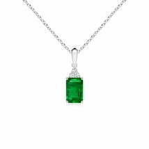 ANGARA 6x4mm Natural Emerald Pendant Necklace with Diamond in Silver for Women - £283.57 GBP+