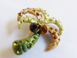 Multi color Crystal gold tone tropical Palm tree pin Brooch - £12.02 GBP