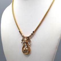 Vintage Leo Glass Crystal Necklace, Gold Tone Snake Chain with Clear Crystals - £47.97 GBP
