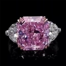 14k White Gold Plated 6.00Ct Asscher Cut Simulated Pink Sapphire Engagemen Ring - £80.85 GBP
