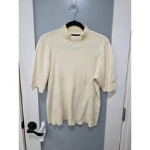 Vintage Charter Club Sweater XL Cream Ribbed Cotton Mock Neck Short Slee... - $15.00