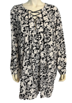 Lands&#39; End Black and White Floral Print LS V neck Bathing Suit Coverup Size 3X - £28.97 GBP