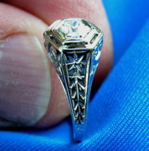 Earth mined Diamond Deco Engagement Ring Estate Antique Belais Solitaire 18k - $1,325.25