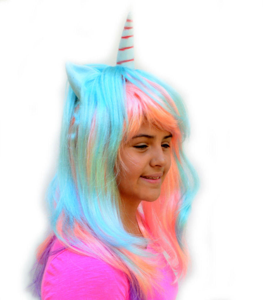 Halloween Comic-con Cosplay Pink Turquoise Purple Costume Unicorn Hair Wig - $9.99