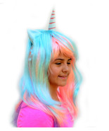 Halloween Comic-con Cosplay Pink Turquoise Purple Costume Unicorn Hair Wig - $13.70 CAD