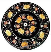 24&quot; Black Marble Round Coffee Table Top Inlay Mosaic Pietra Dura Art Indoor Deco - £657.67 GBP