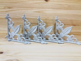 4 Cast Iron Fleur De Lis Shelf Brackets Brace Corbel Door Garden Distres... - $554.35 MXN
