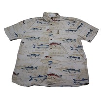 Magellan Shirt Men M Brown all over Fish Print Redfish Classic Fit Collared Top - $19.68