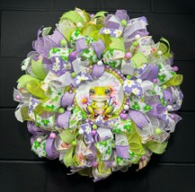 Handmade Frog Wreath XL 24 Inch Spring Summer Decor Front Door Hanger  - £64.09 GBP