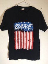 Vtg DARE T-Shirt American Flag Sz Small Retro Black Cotton Stripes Stars Unisex - £11.25 GBP