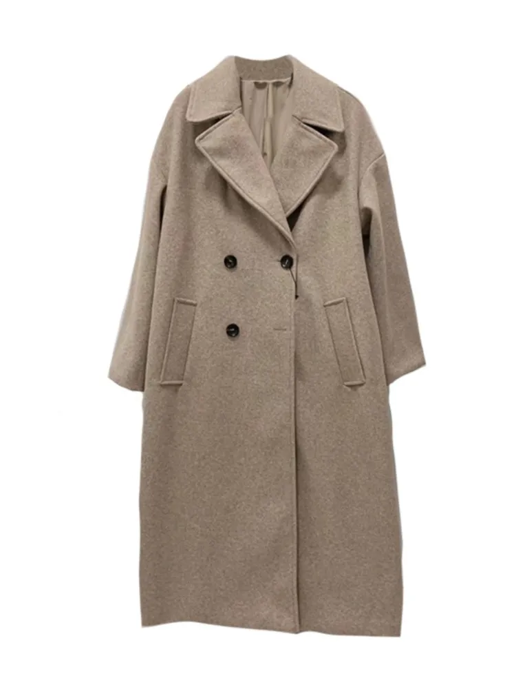 TRAF  Winter  Fashion Longline Trench Coat Traf Vintage Drop  Double Breasted Lo - £235.79 GBP