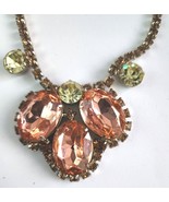 Rhinestone Choker Necklace HUGE Center Stones 16 Inches Long Pink Gold V... - £55.07 GBP