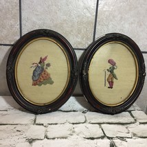 Antique Finished Framed Needlepoint Cross Stitch Oval Pictures Courting ... - £93.86 GBP