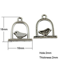 6 Bird on a Swing Charms Antique Silver Tone Caged Bird Findings Animal Pendants - £1.57 GBP