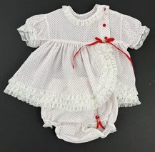 Vintage Cutest One Infant Girl&#39;s 9 months White Red Swiss Dot Dress 2pc Set - £8.45 GBP