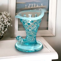 Vintage Fenton Glass Co. Blue Opalescent Hobnail Horns of Plenty Small Vase - £18.78 GBP