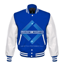 NEW Style Royal Blue Varsity Letterman Jacket Wool &amp; White Real Leather Sleeves  - £71.48 GBP
