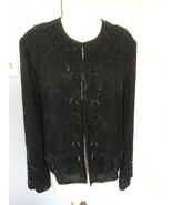 VTG Scala Sequin Beaded  Party Black Blouse Jacket 100% Silk XL - £28.07 GBP