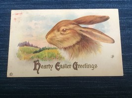 688A~ Vintage Postcard Hearty Easter Greetings Post Card Bunny - $5.00