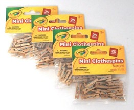 4 Packs Crayola 25 Pieces Mini Clothespins Natural Wood Age 3 Years &amp; Up - £15.68 GBP