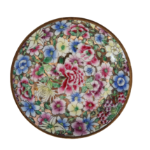 Vtg Overjoy Hand Painted Hong Kong floral pattern enamel over brass small plate - £15.74 GBP