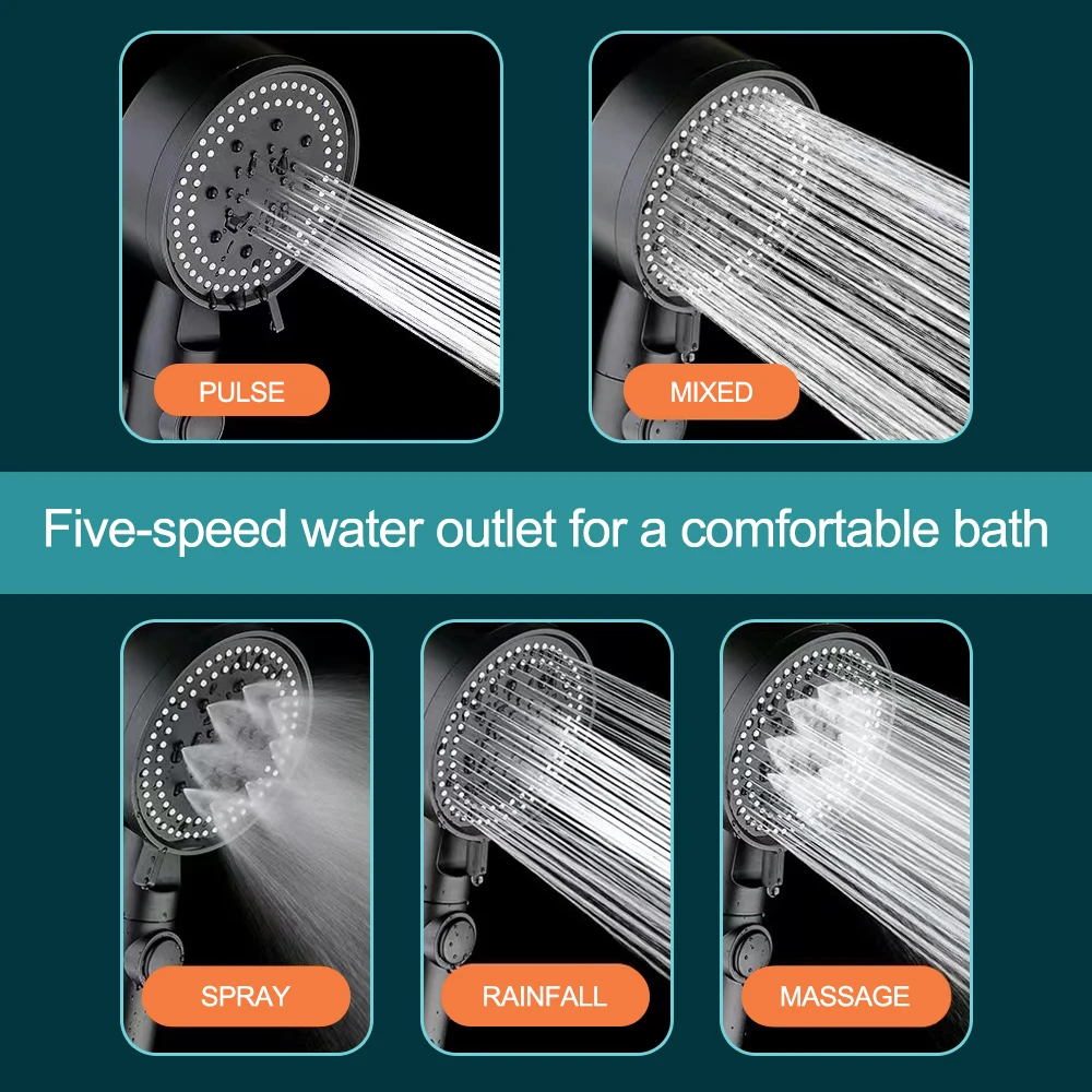 House Home High-pressure Shower Head 5-speed Adjustment Mode Water-saving One-ke - £20.44 GBP