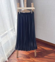 Black Pleated Chiffon Skirt Women Plus Size Chiffon Pleated Midi Skirt image 1