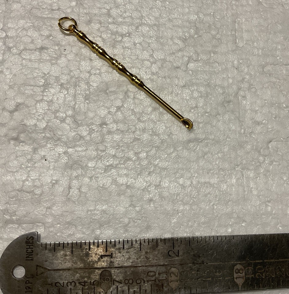 3” Brass Mini Snuf Spoon Tool Segmented Pendant & Loop Bamboo Inspired Design Item image 6