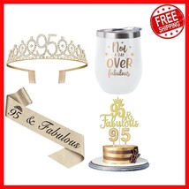 95th Birthday Party Supplies: Elegant Crown, Sash, Cake Topper, and Tumbler - $576.72 MXN