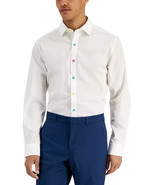 Bar III Mens Organic Cotton Slim Fit Colored Buttons Dress Shirt Whit-XL... - $30.17 CAD