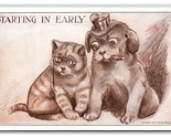 Comic Adorable Kitten and Puppy Starting in Early UNP DB Postcard H18 - $4.90